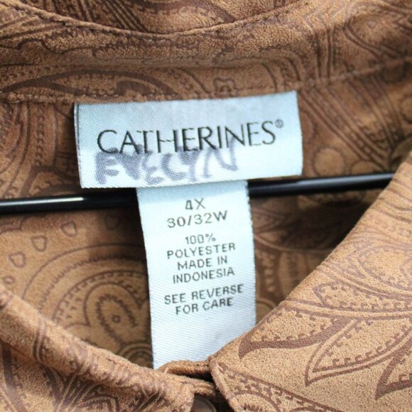 Catherines Women's VTG Y2K Tan Faux Suede Paisley Print Jacket Shacket Size 4X - Picture 3 of 4